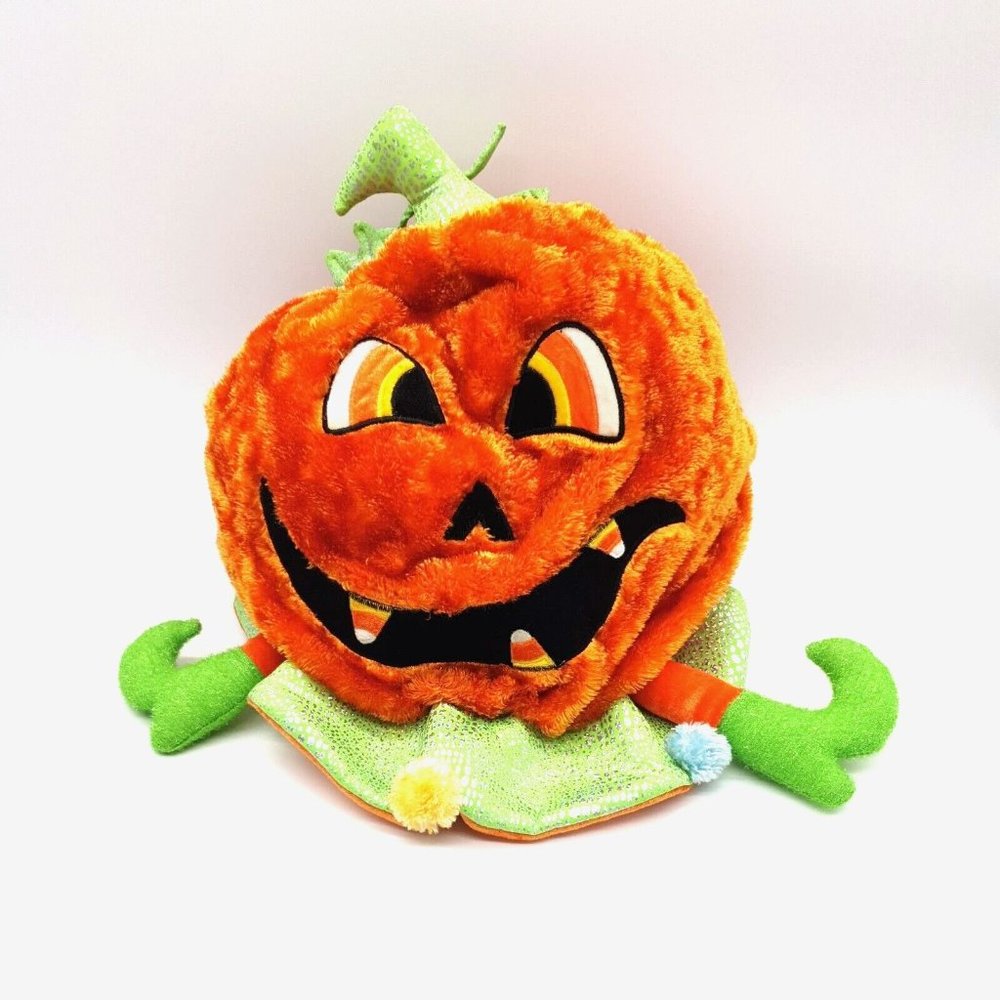 Dan Dee Pumpkin Halloween Hat Plush Sparkly Trick r Treat Kids Orange Candy Corn